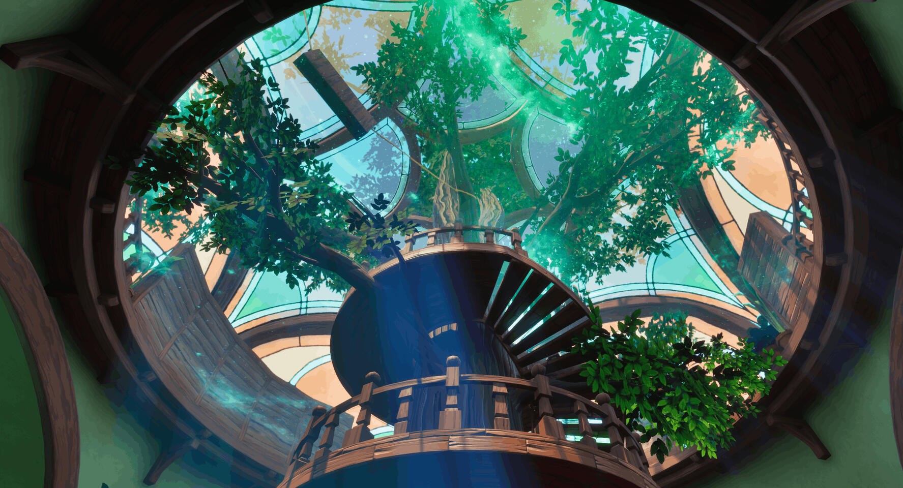 Bottom view of the greenhouse on the second level